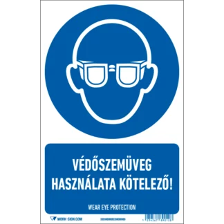 Védőszemüveg használata kötelező! matrica / tábla (ISO 7010-M004 piktogram + felirat)