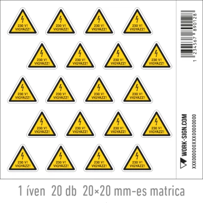 230 V! Vigyázz! matrica (ISO 7010-W012 piktogram + felirat)