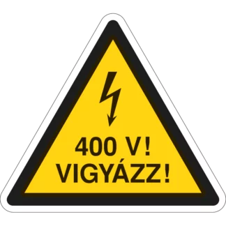 400 V! Vigyázz! matrica (ISO 7010-W012 piktogram + felirat)