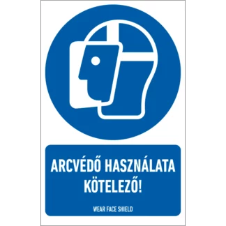 Arcvédő használata kötelező! matrica / tábla (ISO 7010-M013 piktogram + felirat)