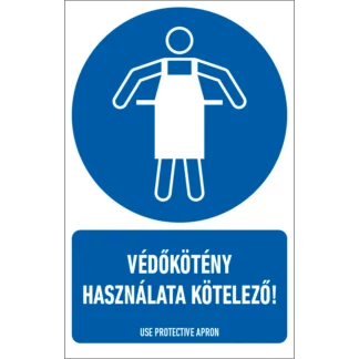 Védőkötény használata kötelező! matrica / tábla (ISO 7010-M026 piktogram + felirat)