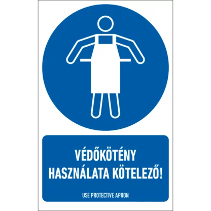 Védőkötény használata kötelező! matrica / tábla (ISO 7010-M026 piktogram + felirat)