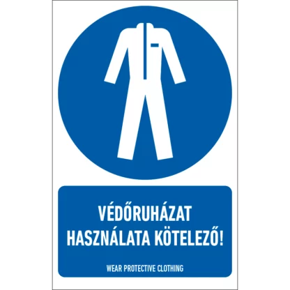 Védőruházat használata kötelező! matrica / tábla (ISO 7010-M010 piktogram + felirat)