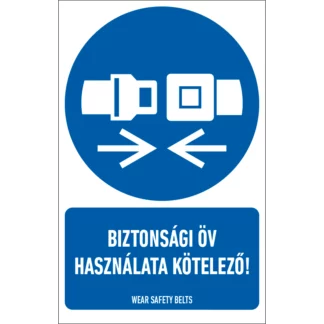 Biztonsági öv használata kötelező! matrica / tábla (ISO 7010-M020 piktogram + felirat)