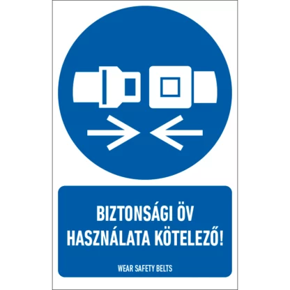 Biztonsági öv használata kötelező! matrica / tábla (ISO 7010-M020 piktogram + felirat)