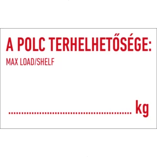 A polc terhelhetősége: … kg matrica / tábla