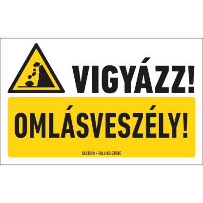 Vigyázz! Omlásveszély! matrica / tábla (piktogram + felirat)