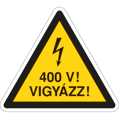 400 V! Vigyázz! matrica (ISO 7010-W012 piktogram + felirat)