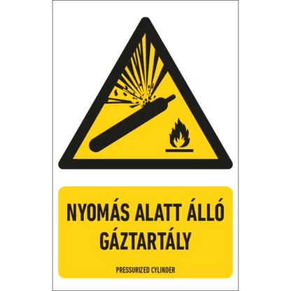 Nyomás alatt álló gáztartály matrica / tábla (ISO 7010-W029 piktogram + felirat)