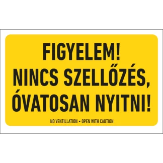 Figyelem! Nincs szellőzés. Óvatosan nyitni! matrica / tábla