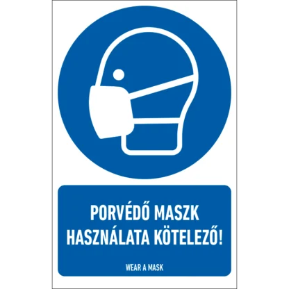 Porvédő maszk használata kötelező! matrica / tábla (ISO 7010-M016 piktogram + felirat)