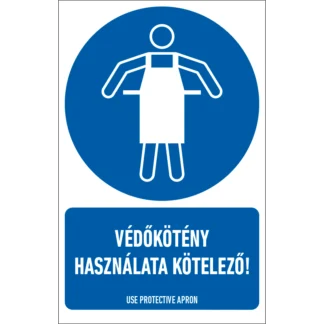 Védőkötény használata kötelező! matrica / tábla (ISO 7010-M026 piktogram + felirat)