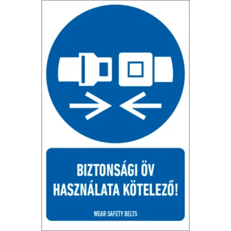 Biztonsági öv használata kötelező! matrica / tábla (ISO 7010-M020 piktogram + felirat)