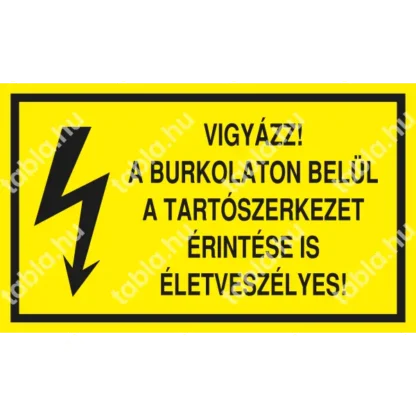 Vigyázz! A burkolaton belül a tartószerkezet érintése is életveszélyes! matrica