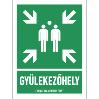 Gyülekezőhely matrica / tábla (ISO 7010-E007 piktogram + felirat)