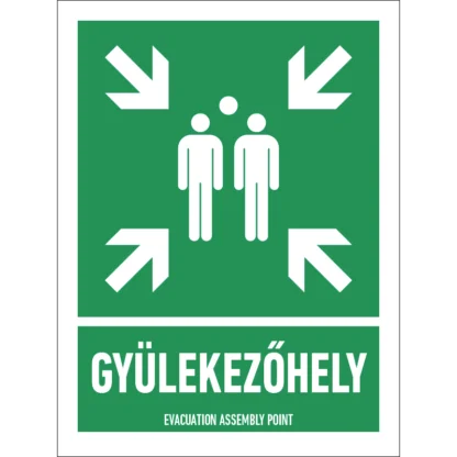 Gyülekezőhely matrica / tábla (ISO 7010-E007 piktogram + felirat)