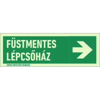 Füstmentes lépcsőház matrica / tábla (felirat + iránnyíl jobbra)