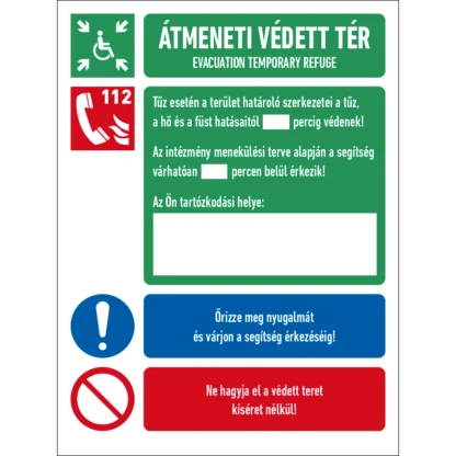 Átmeneti védett tér matrica / tábla (tájékoztató piktogramok és feliratok)