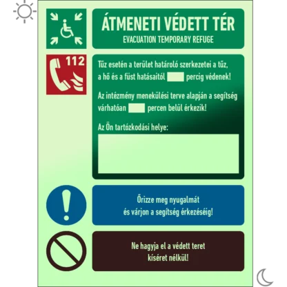 Átmeneti védett tér matrica / tábla (tájékoztató piktogramok és feliratok)