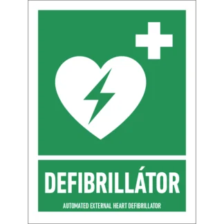 Defibrillátor matrica / tábla (ISO 7010-E010 piktogram + felirat)