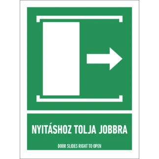 Nyitáshoz tolja jobbra! matrica / tábla (ISO 7010-E033 piktogram + felirat)