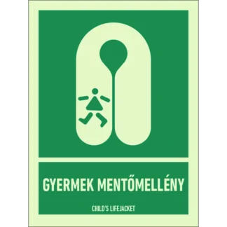 Gyermek mentőmellény utánvilágító matrica (ISO 7010-E045 piktogram + felirat)