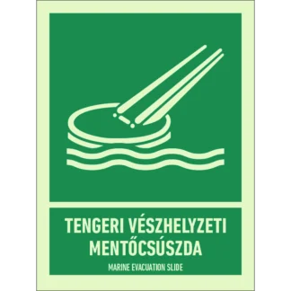 Tengeri vészhelyzeti mentőcsúszda utánvilágító matrica (ISO 7010-E054 piktogram + felirat)