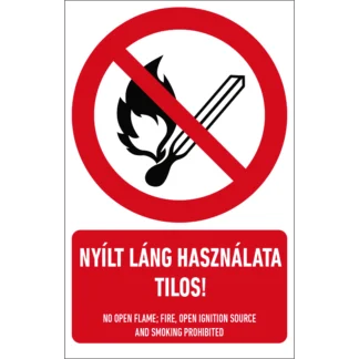 Nyílt láng használata tilos! matrica / tábla (ISO 7010-P003 piktogram + felirat)