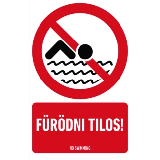 Fürödni tilos! matrica / tábla (piktogram + felirat)