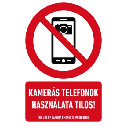 Kamerás telefonok használata tilos! matrica / tábla (piktogram + felirat)