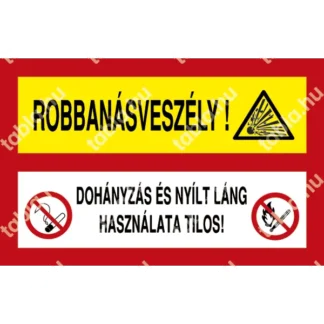 Robbanásveszély! Dohányzás és nyílt láng használata tilos! matrica / tábla (piktogram + felirat)