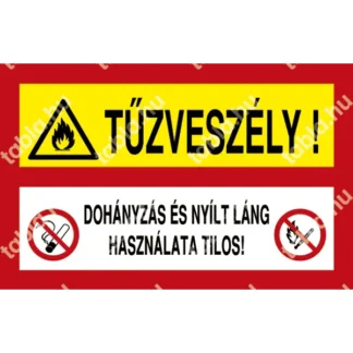 Tűzveszély! Dohányzás és nyílt láng használata tilos! matrica / tábla (piktogram + felirat)