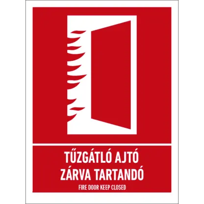 Tűzgátló ajtó zárva tartandó matrica / tábla (piktogram + felirat)