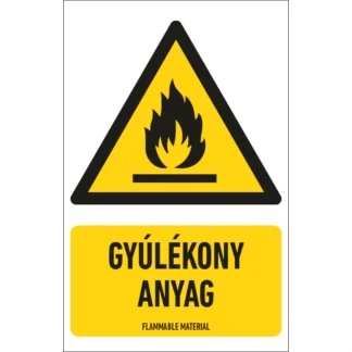 Gyúlékony anyag matrica / tábla (ISO 7010-W021 piktogram + felirat)