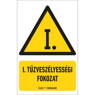 I. tűzveszélyességi fokozat matrica / tábla (piktogram + felirat)