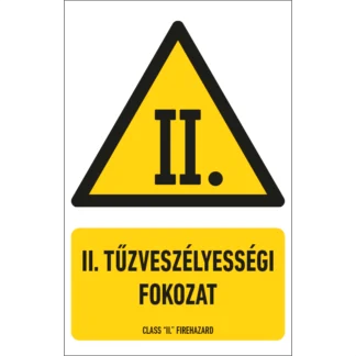 II. tűzveszélyességi fokozat matrica / tábla (piktogram + felirat)