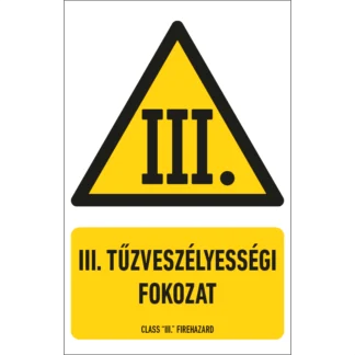 III. tűzveszélyességi fokozat matrica / tábla (piktogram + felirat)