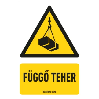 Függő teher matrica / tábla (ISO 7010-W015 piktogram + felirat)