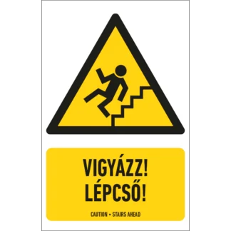 Vigyázz! Lépcső! matrica / tábla (piktogram + felirat)