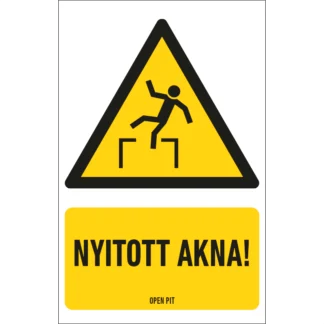 Nyitott akna! matrica / tábla (piktogram + felirat)