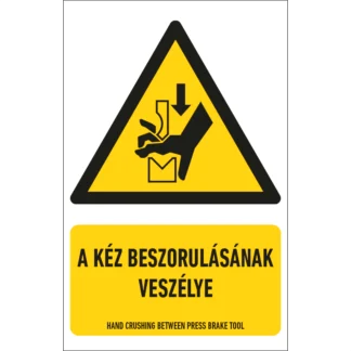 A kéz beszorulásának veszélye matrica / tábla (ISO 7010-W030 piktogram + felirat)