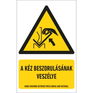 A kéz beszorulásának veszélye matrica / tábla (ISO 7010-W031 piktogram + felirat)