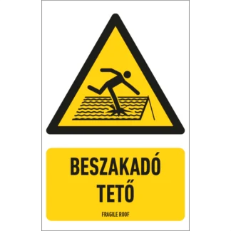 Beszakadó tető matrica / tábla (ISO 7010-W036 piktogram + felirat)