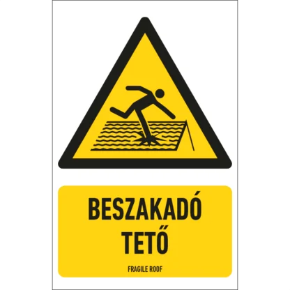 Beszakadó tető matrica / tábla (ISO 7010-W036 piktogram + felirat)