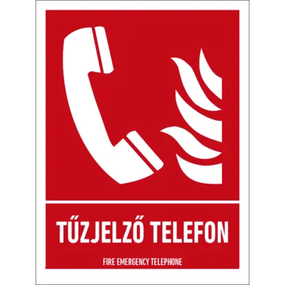 Tűzjelző telefon matrica / tábla (ISO 7010-F006 piktogram + felirat)