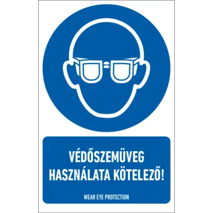 Védőszemüveg használata kötelező! matrica / tábla (ISO 7010-M004 piktogram + felirat)