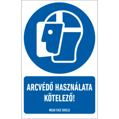 Arcvédő használata kötelező! matrica / tábla (ISO 7010-M013 piktogram + felirat)
