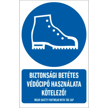 Biztonsági betétes védőcipő használata kötelező! matrica / tábla (piktogram + felirat)