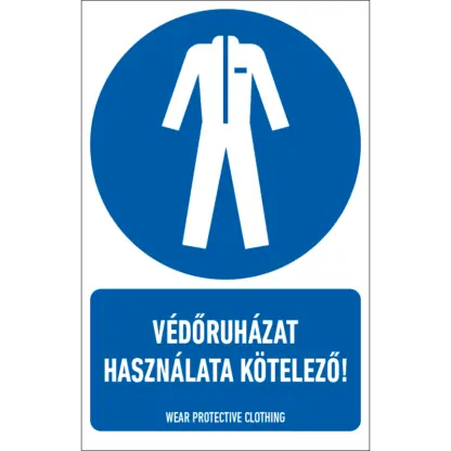 Védőruházat használata kötelező! matrica / tábla (ISO 7010-M010 piktogram + felirat)