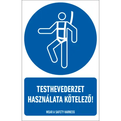 Testhevederzet használata kötelező! matrica / tábla (ISO 7010-M018 piktogram + felirat)